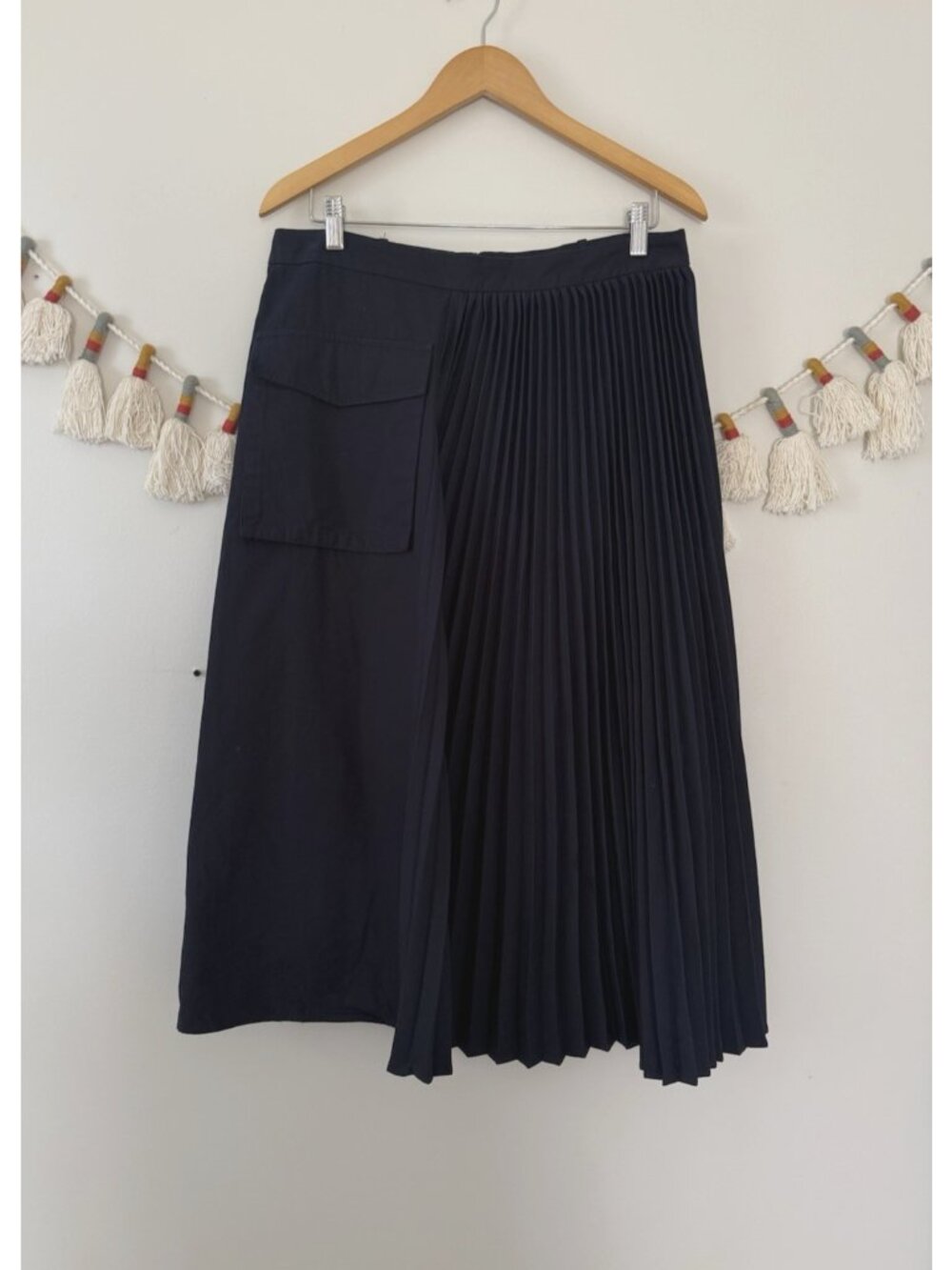 Anthropologie Mare Mare Pleated Cargo Midi Skirt Mixed Media Minimalist Navy L